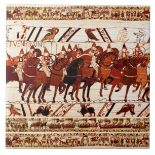 BAYEUX TAPESTRY NORMAN ARMY, KNIGHTS HORSEBACK CERAMIC TILE