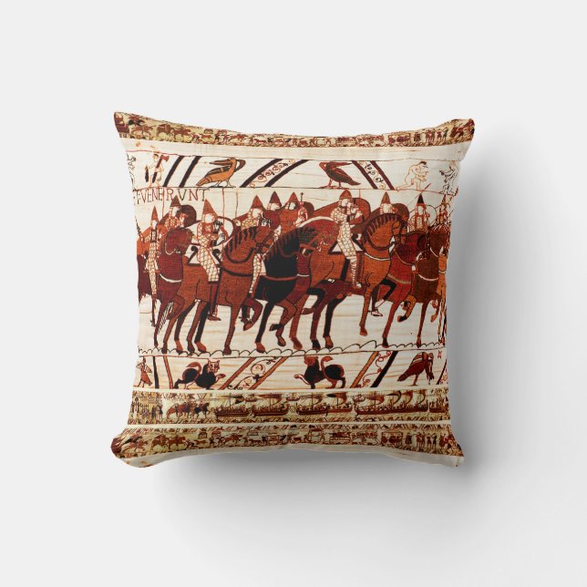 BAYEUX TAPESTRY NORMAN ARMY, KNIGHTS HORSEBACK CUSHION (Front)
