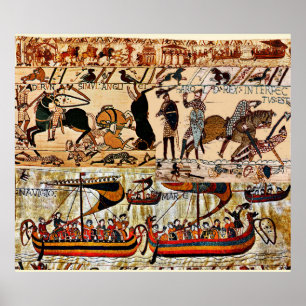 BAYEUX TAPESTRY,NORMAN KNIGHTS,ARCHERS,VIKING SHIP POSTER