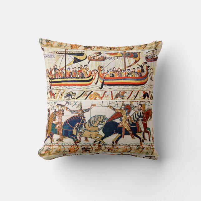 BAYEUX TAPESTRY NORMAN KNIGHTS,VIKING SHIPS,ARCHER CUSHION (Front)