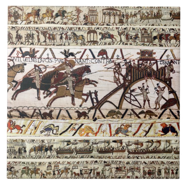 BAYEUX TAPESTRY SIEGE OF DINAN ,ATTACK TO CASTLE CERAMIC TILE (Front)