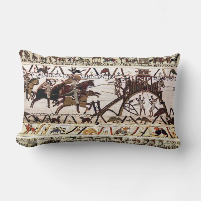 BAYEUX TAPESTRY SIEGE OF DINAN ,ATTACK TO CASTLE LUMBAR CUSHION (Front)