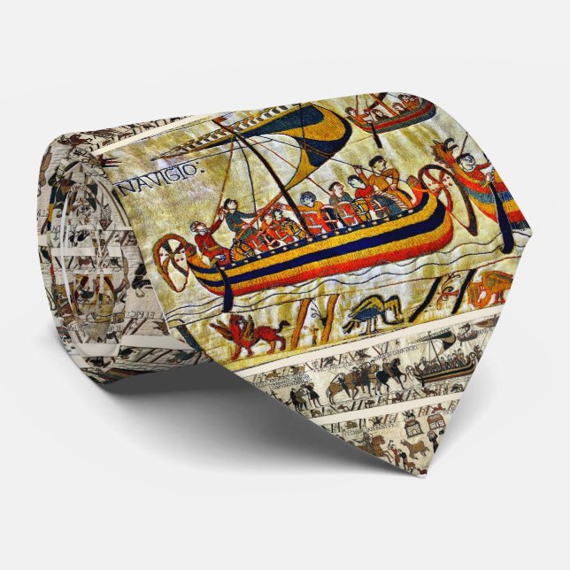 BAYEUX TAPESTRY VIKING SHIPS 1066  TIE (Rolled)