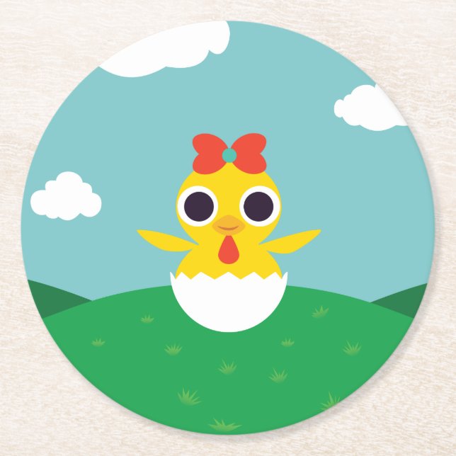 Bayla the Chick Round Paper Coaster (Front)
