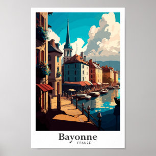 Bayonne France Travel Vintage Illustration Poster