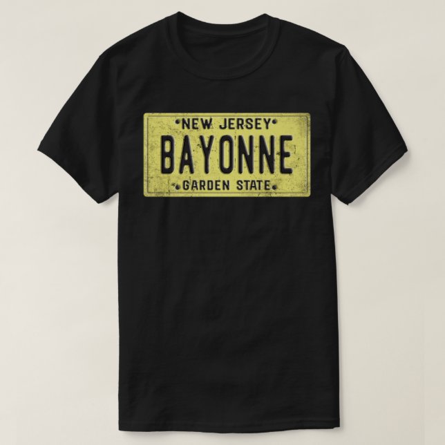 Bayonne New Jersey NJ Retro Hometown license plate T-Shirt (Design Front)