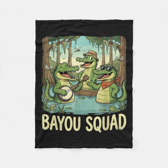 Bayou Squad Louisiana Alligator Retro Wildlife Tra Fleece Blanket (Front)
