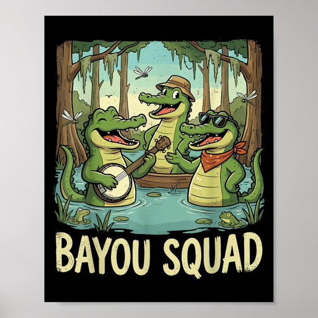 Bayou Squad Louisiana Alligator Retro Wildlife Tra Poster (Front)
