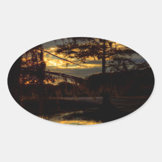 Bayou Sunset Reflection Oval Sticker
