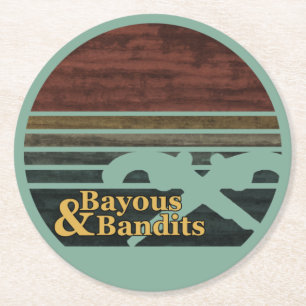 Bayous & Bandits Retro Sunset Round Paper Coaster