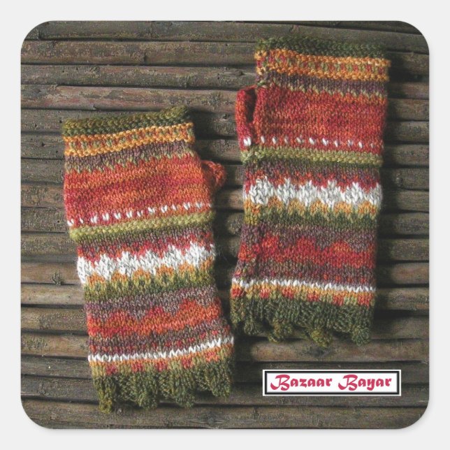 Bazaar Bayar Knitted Fingerless Gloves Square Sticker (Front)