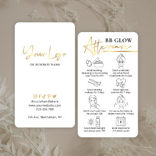 BB Glow Facial After Care Guide White & Gold PMU Business Card