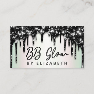 BB Glow Treatment Black Glitter Business Card