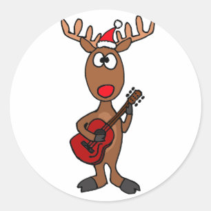 BB- Reindeer Playing Guitar Classic Round Sticker