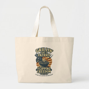 BBQ 4th of July – Flipping Freedom Since 1776 Large Tote Bag