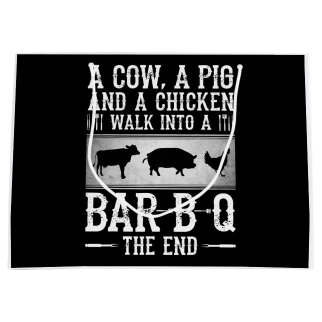 BBQ | A Cow A Pig And A Chicken Walk Into BBQ Large Gift Bag (Front)