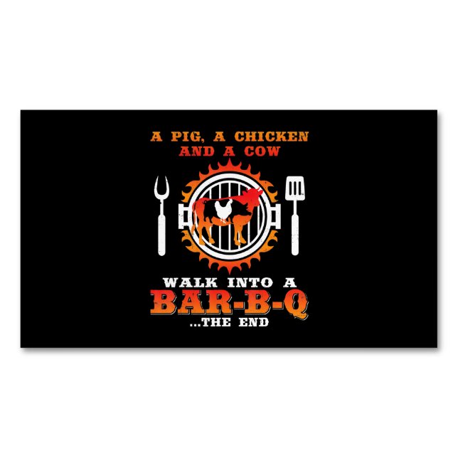 BBQ | A Pig And A Chicken Walk Into A Bar BBQ Magnetic Business Card (Front)