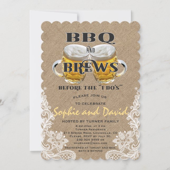 BBQ and BREWS before the "I DO'S" Engagement Invitation (Front)