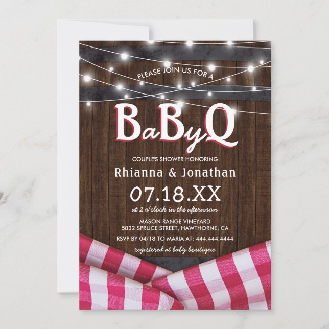 BBQ Baby Couples Shower | Rustic BaByQ Invitation (Front)