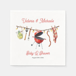 BBQ Baby-Q Baby Shower Gingham clothesline Napkin