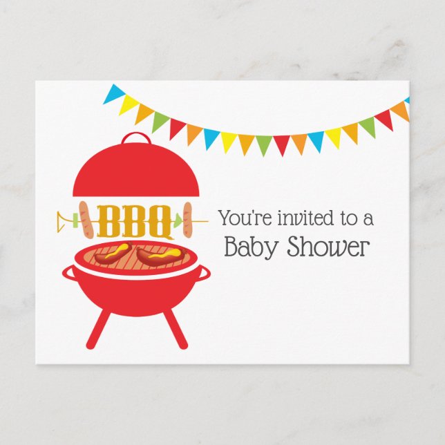 bbq baby shower bbq party, barbecue, bbq grill, invitation postcard (Front)