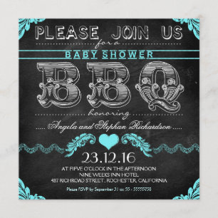 BBQ baby shower black chalkboard boy invites