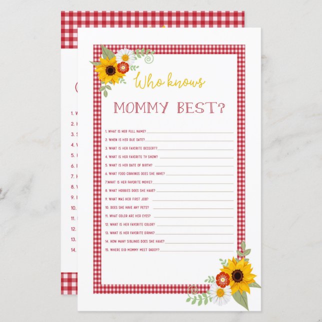 BBQ Baby Shower Games Who Knows Mummy, Guest Quest (Front/Back)