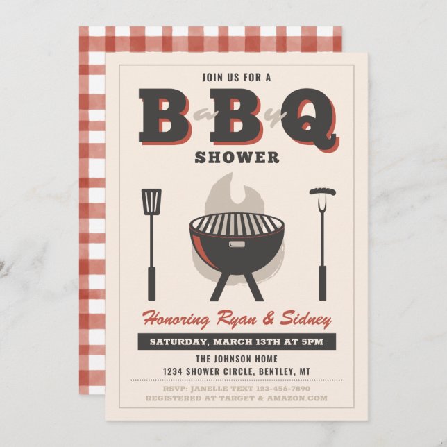 BBQ Baby Shower Invitation | Baby Q Invitations (Front/Back)