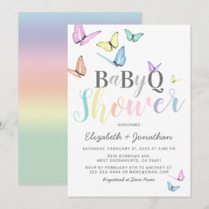 BBQ Baby Shower   Pastel Rainbows Barbecue Invitation