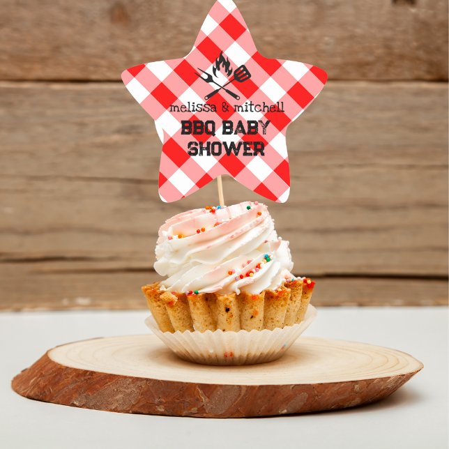 BBQ baby shower red plaid cupcake toppers Star Sticker (Creator Uploaded)