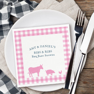 BBQ Baby Shower Ribs n Bibs Rustic Pink Napkin