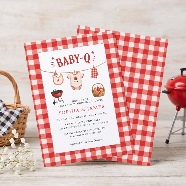 Bbq Baby Shower Rustic Red Gingham Invitation (Bbq Baby Shower Rustic Red Gingham Invitation)