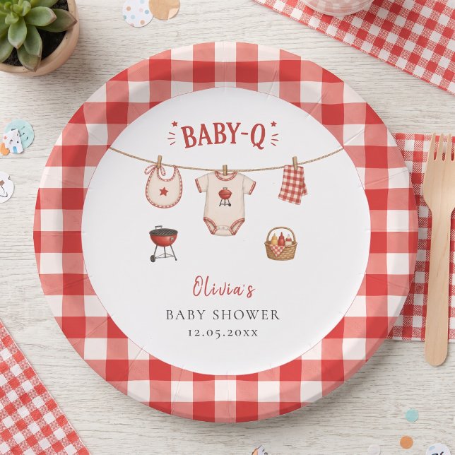 Bbq Baby Shower Rustic Red Gingham Paper Plate (Bbq Baby Shower Rustic Red Gingham Paper Plates)