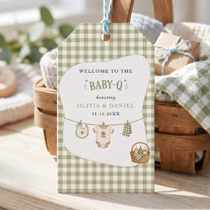 Bbq Baby Shower Sage Gingham Rustic Custom Gift Tags