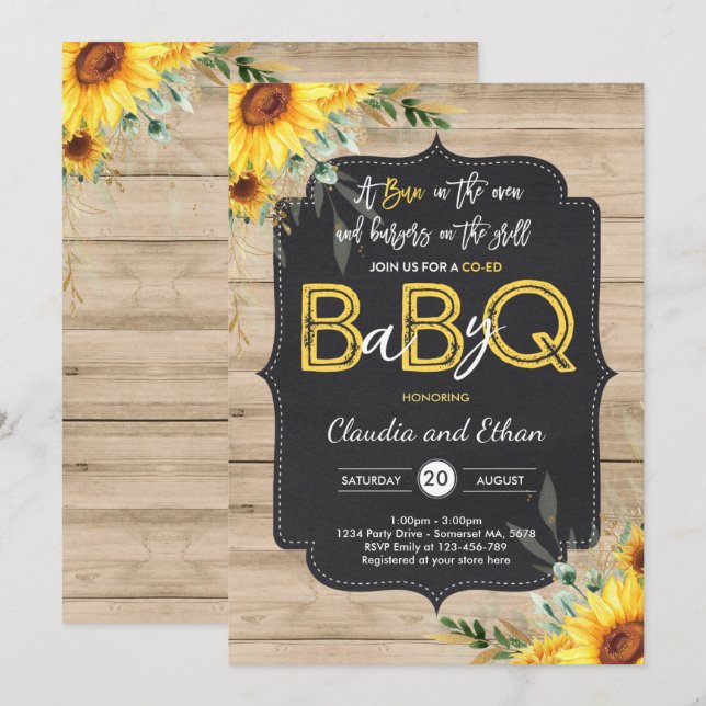 BBQ Baby Shower Sunflower Baby Q Couples Shower Invitation (Front/Back)