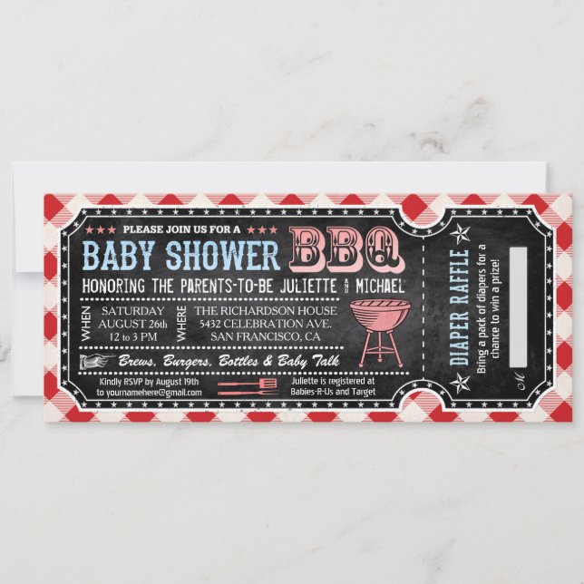 BBQ Baby Shower Ticket Diaper Raffle Invitations (Front)