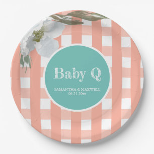 BBQ Baby Shower Watercolor Flower Paper Plate