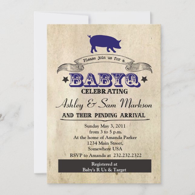 BBQ BABYQ Barbecue Blue Boy Invitation (Front)