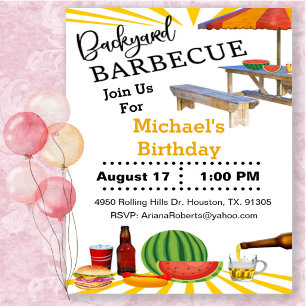 BBQ Backyard Cookout Birthday Invitation