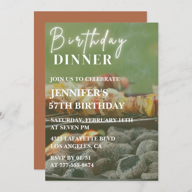 Bbq Backyard Dinner 57th birthday invitations  (Front/Back)