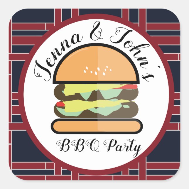 BBQ Barbecue Baby Q Birthday Baby Shower Square Sticker (Front)