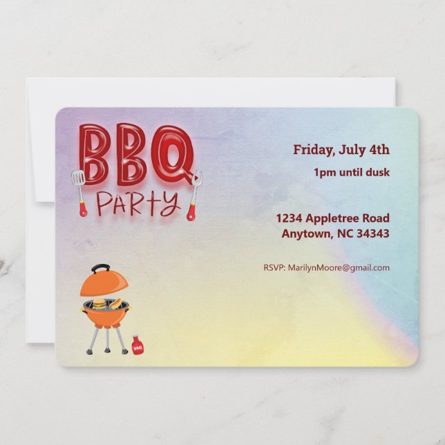 BBQ Barbecue Party Customisable Summer Invitation (Front)