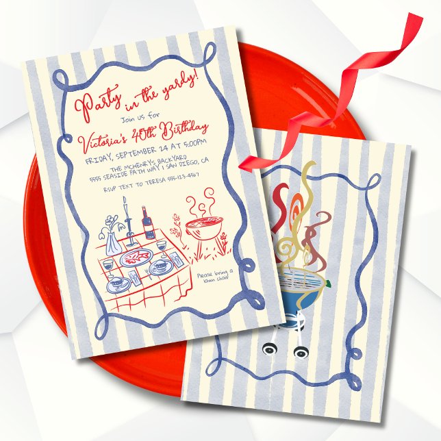 BBQ barbecue Party in the Yardy Hand Drawn Invitation (Creator Uploaded)