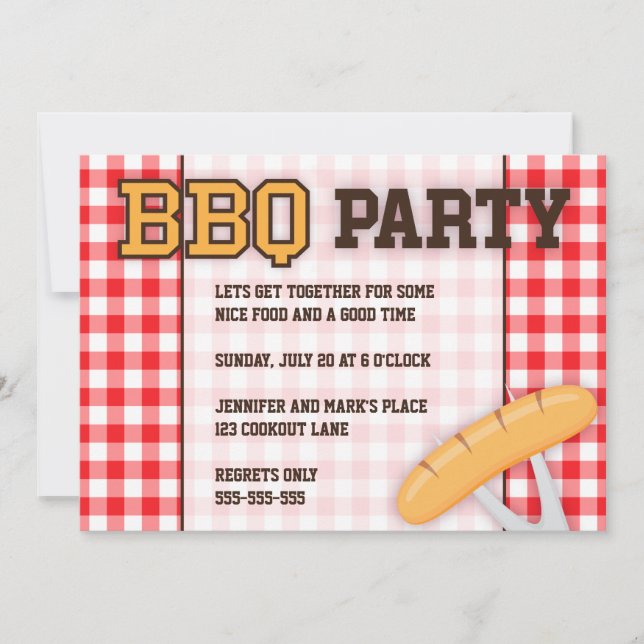 BBQ barbecue party invitation with sausage (Front)