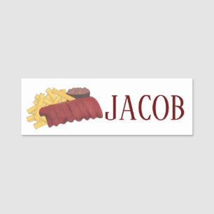 BBQ Barbecue Spare Ribs Restaurant Barbeque Food Name Tag