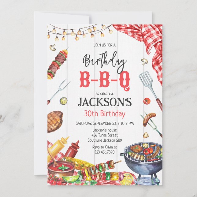 BBQ Barbeque Grill Backyard Birthday Party Invitation (Front)