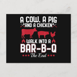 BBQ   BBQ Dad Joke A Cow A Pig And A Chicken Holiday Postcard