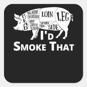BBQ   BBQ Grill Pig Pork Id Smoke That Gift Men Square Sticker