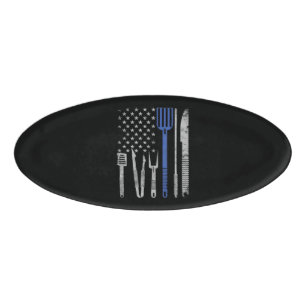 BBQ BBQ Grill Pork With USA Flag Cooking Chef Name Tag