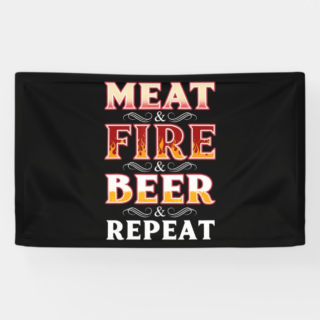 BBQ | BBQ Grill Smoking Meat Fire Beer Repeat Banner (Horizontal)